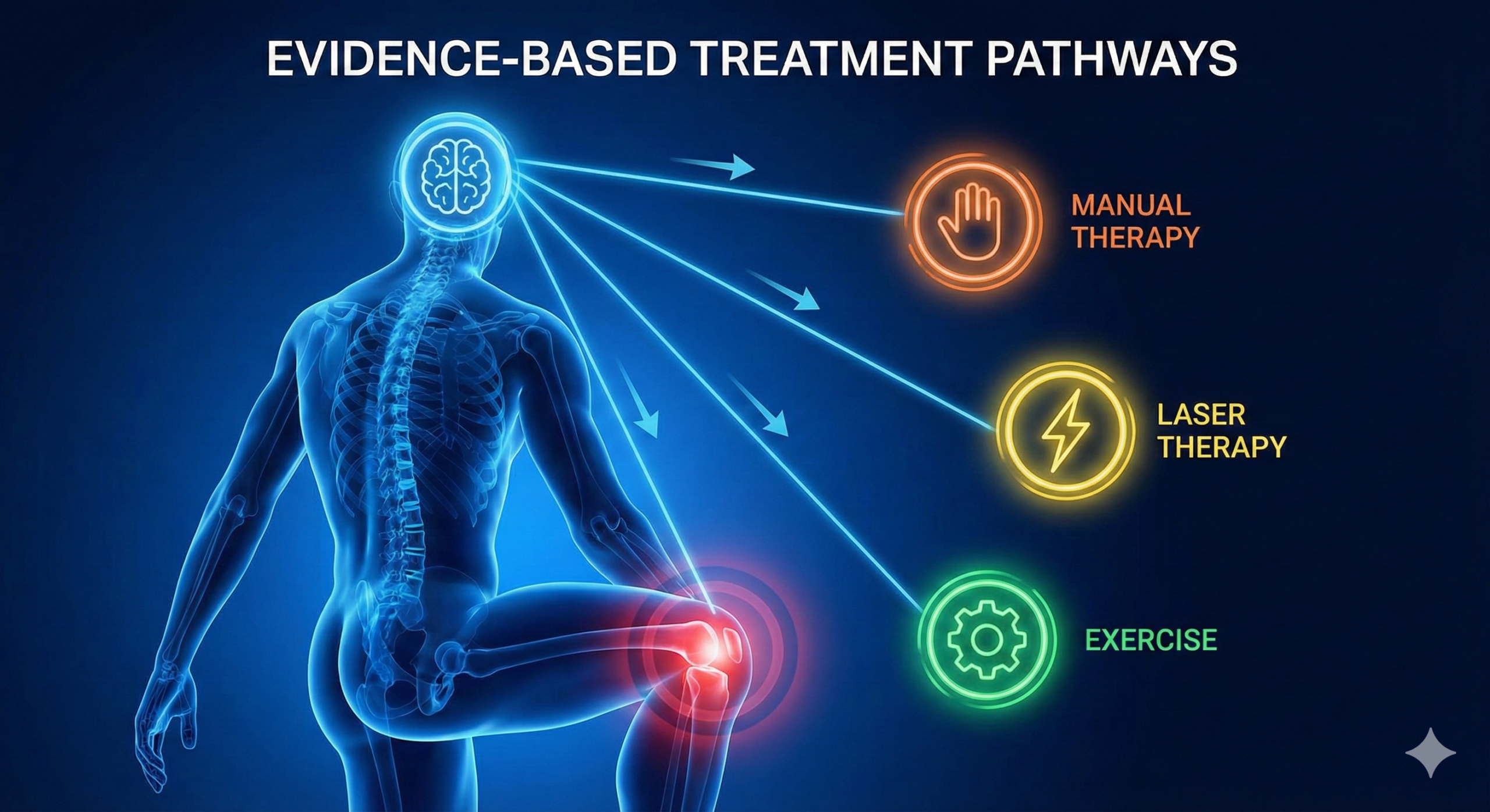 Evidence-based physiotherapy Ontario diagram illustrating how different treatments connect to heal the body.