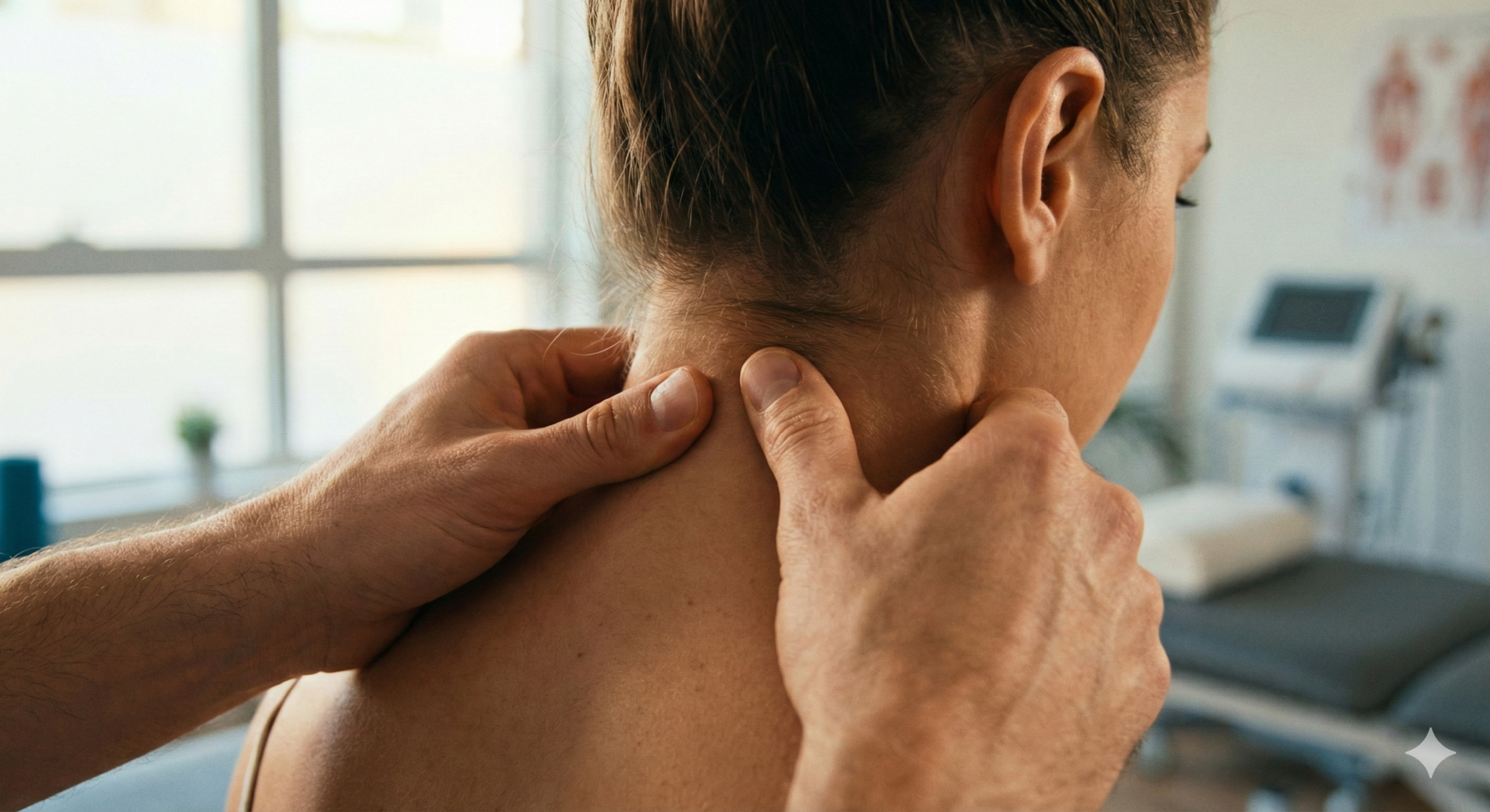 Manual therapy Brampton specialist performing joint mobilization on a patient's neck for pain relief.